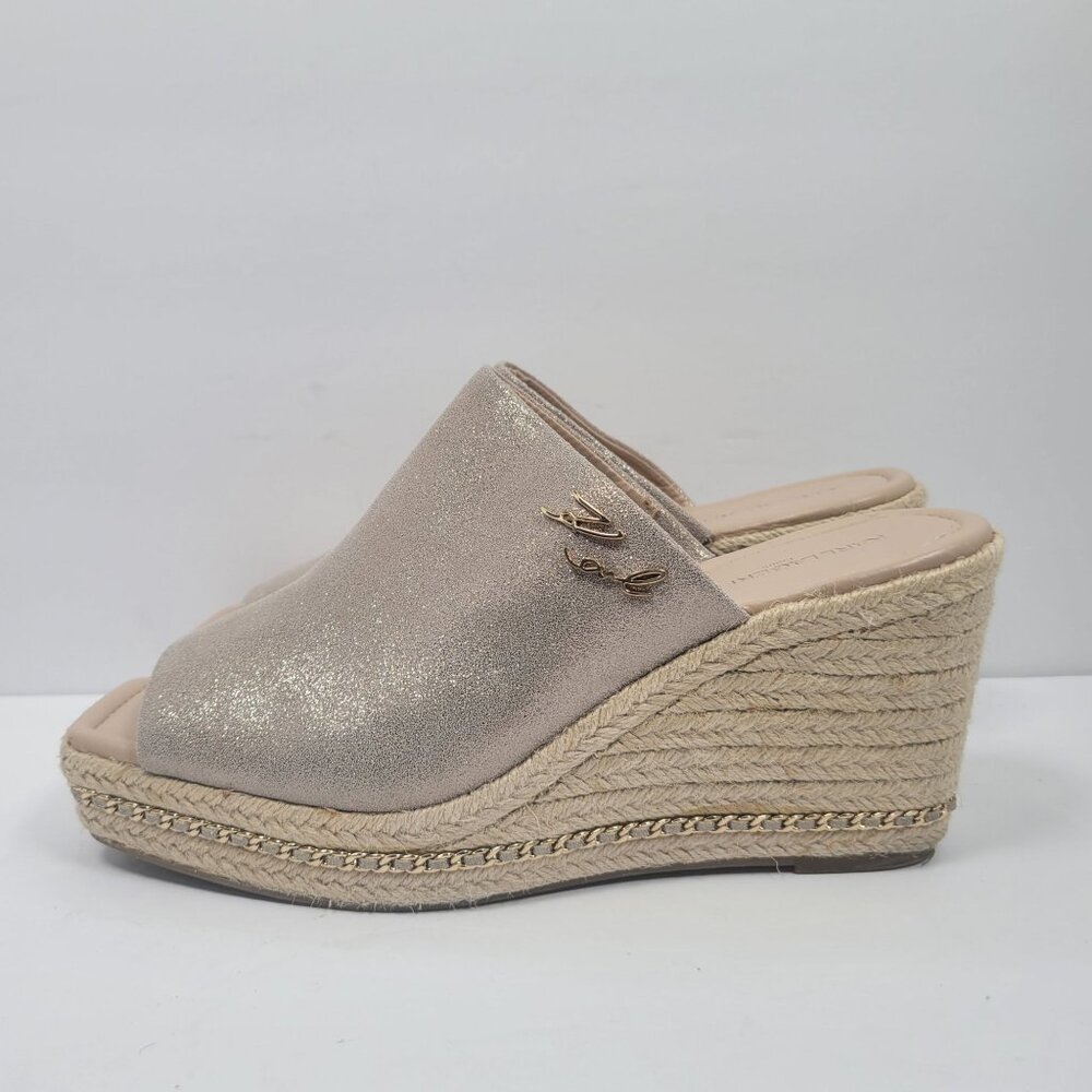 Karl Lagerfeld Paris Corissa Women's Beige Wedge Slip On Sandal US Size 11M - Picture 2 of 9